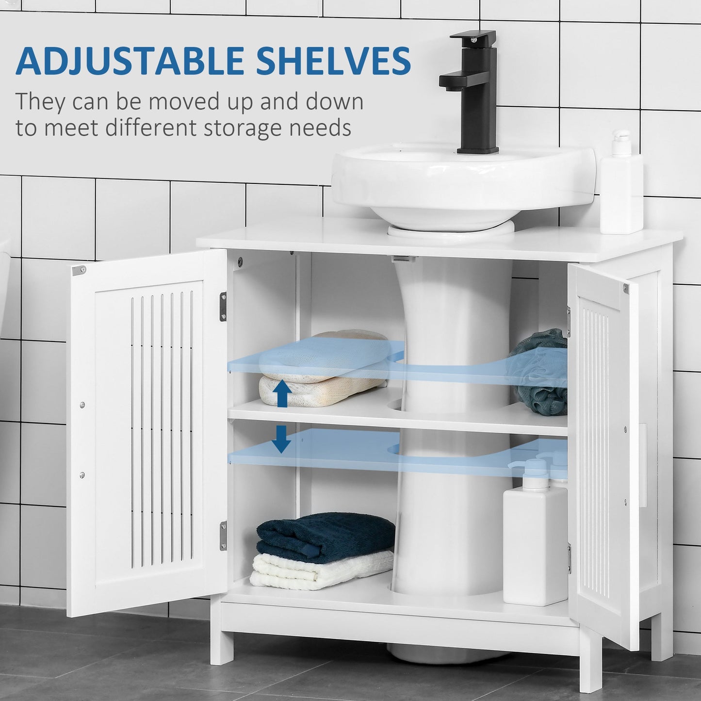 kleankin White Bathroom Under-Sink Cabinet, Adjustable Shelf