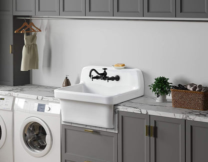 ELLAI Farmhouse Wall-Mount Utility Laundry Sink, High-Back