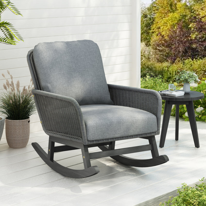 Modern Beige Wicker Rocker for Indoor/Outdoor, Soft Cushions