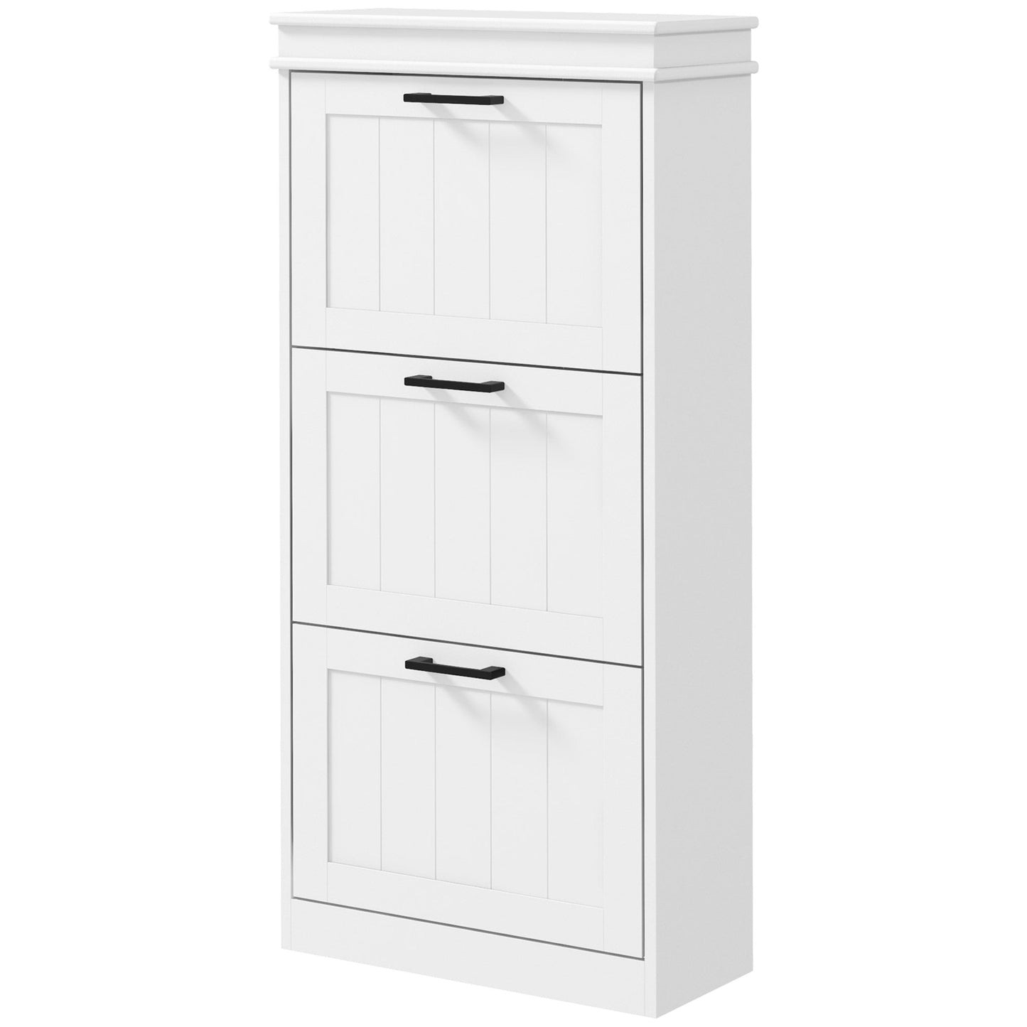 HOMCOM Modern White Entryway Shoe Cabinet, Slim 15-Pair