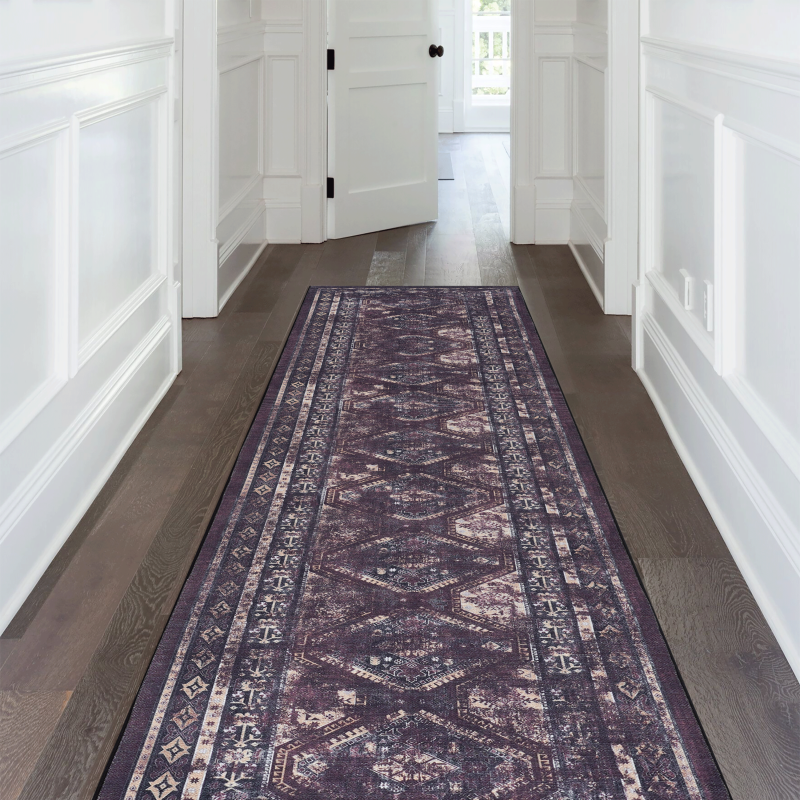 NAAR MAVAL Washable 2x3 Entryway Doormat, Black/Burgundy