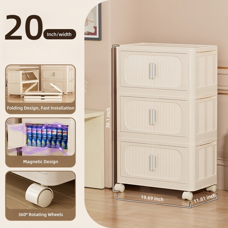 Cream White Collapsible Storage Cabinet for Bathroom