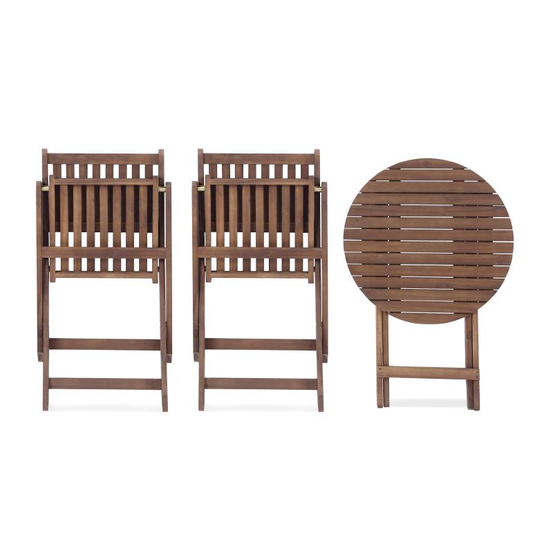 Natural Acacia 3-Pc Bistro Set for Patio & Balcony, Folding