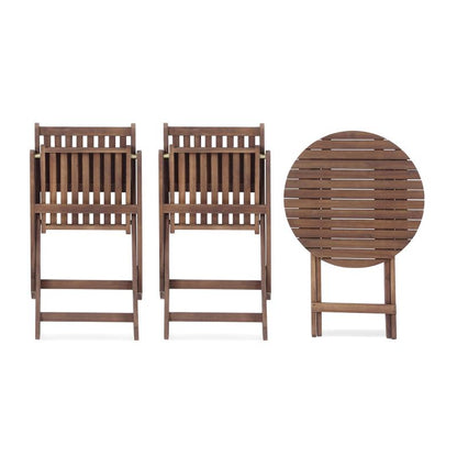 Natural Acacia 3-Pc Bistro Set for Patio & Balcony, Folding