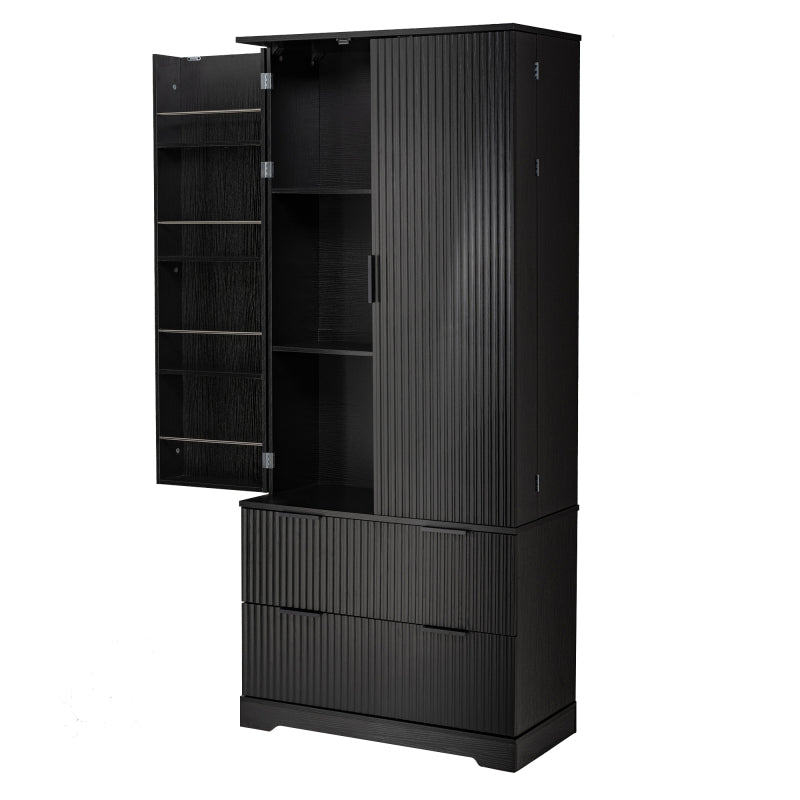 Modern Fluted Kitchen Pantry Cabinet, Drawers & Spice Racks