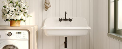 ELLAI Farmhouse Wall-Mount Laundry Sink, 36-Inch High-Back