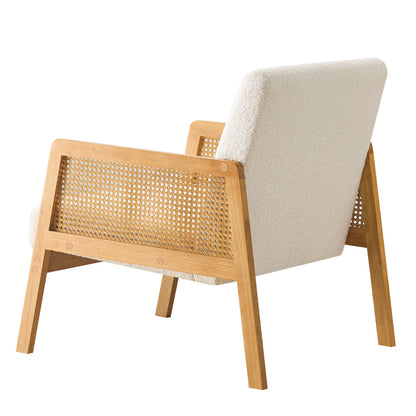 Mid-Century Sherpa Lounge Chair for Living Room, Solid Wood