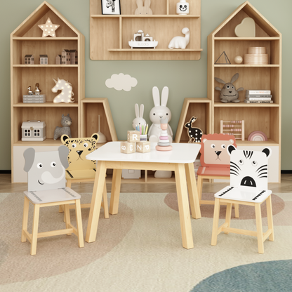 Playful Playroom Kids Table & 4 Animal Chairs, Spacious Top