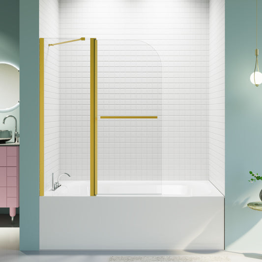 Frameless Folding Tub Door, Brushed Gold, 1/4" Tempered
