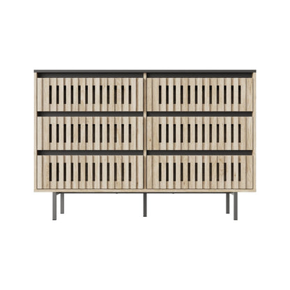 Fluted,Bedroom Storage Cabinet,Six drawer storage,Large Capacity,Modern Minimalist Drawer Cabinet,Two-tone Design