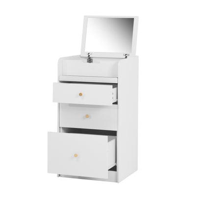 Compact Modern White Vanity Desk, Mirror & Chair for Bedroom