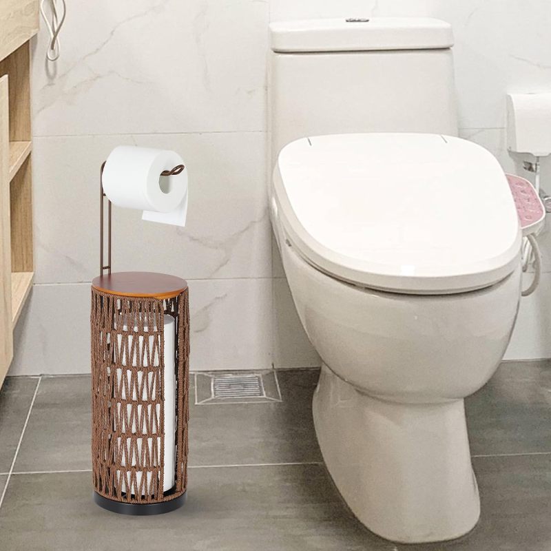 Boho Rattan Toilet Paper Holder Stand for Bathroom, 3-Roll