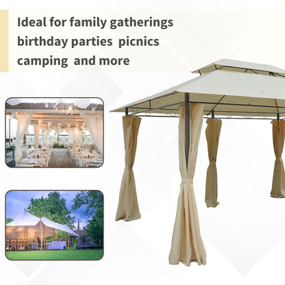 Outsunny 10x13 Cream Gazebo for Patio Vented Roof & Curtains
