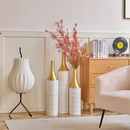 Modern Floor Vase Trio for Living Room, Tall White Metal