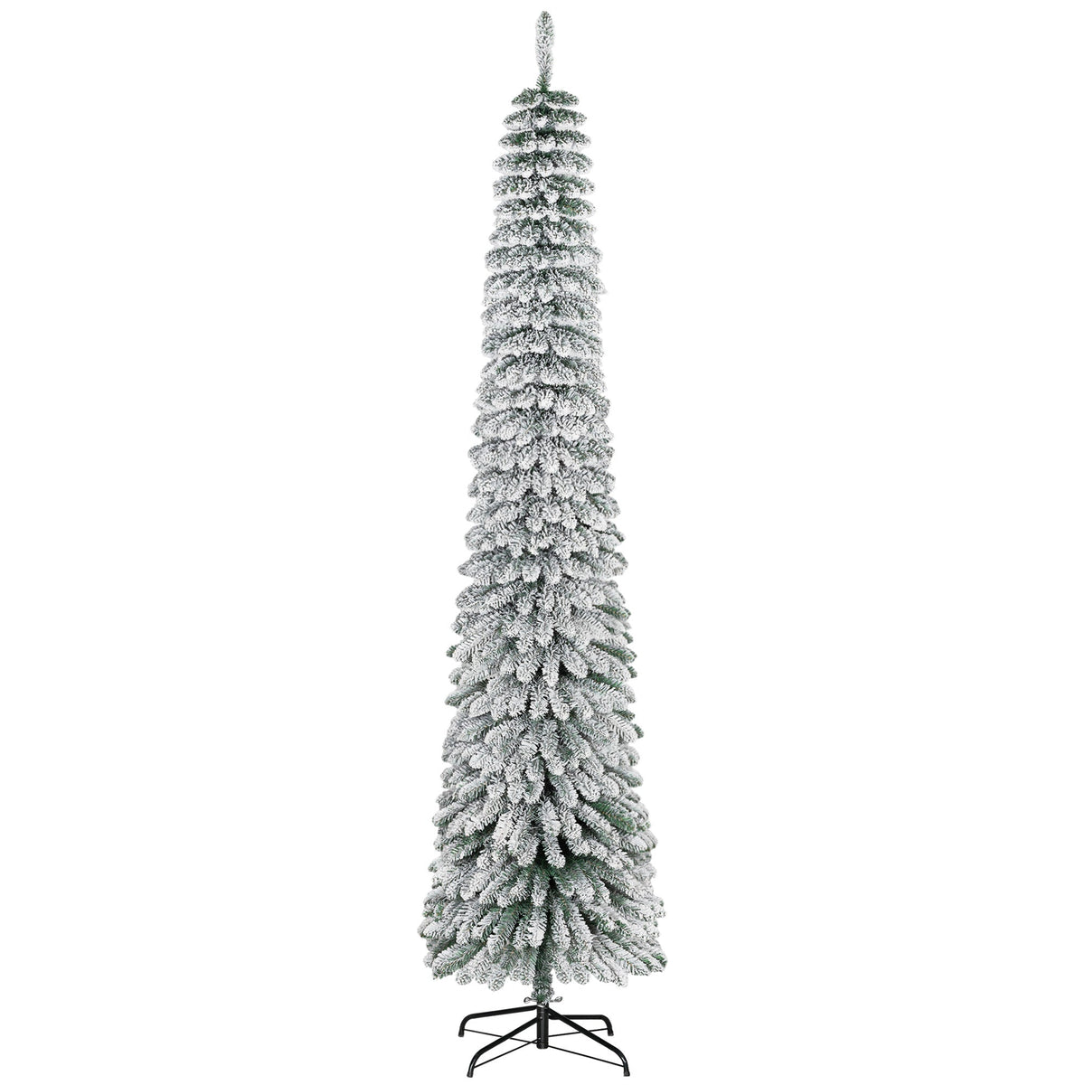 HOMCOM 8 Ft Unlit Snow-Flocked Slim Pencil Tree for Corners