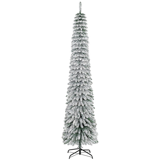 HOMCOM 8 Ft Unlit Snow-Flocked Slim Pencil Tree for Corners
