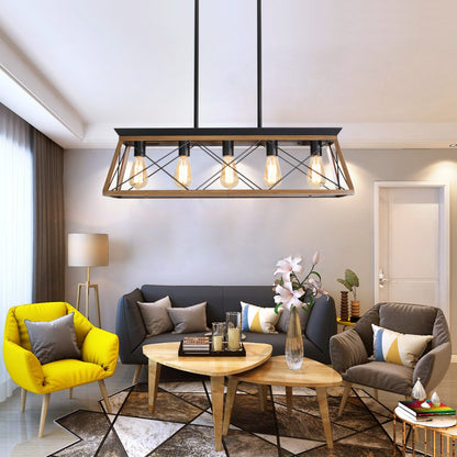 Modern Industrial 5-Light Pendant for Dining with Metal Cage