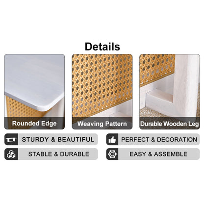 Asian-Style White Solid Wood Coffee Table, Faux Rattan Legs
