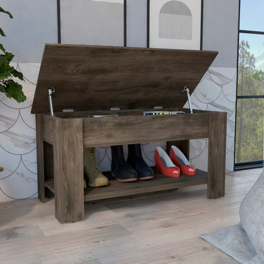 Austin Dark Brown Side Table for Living Room, Pull-Out Tray