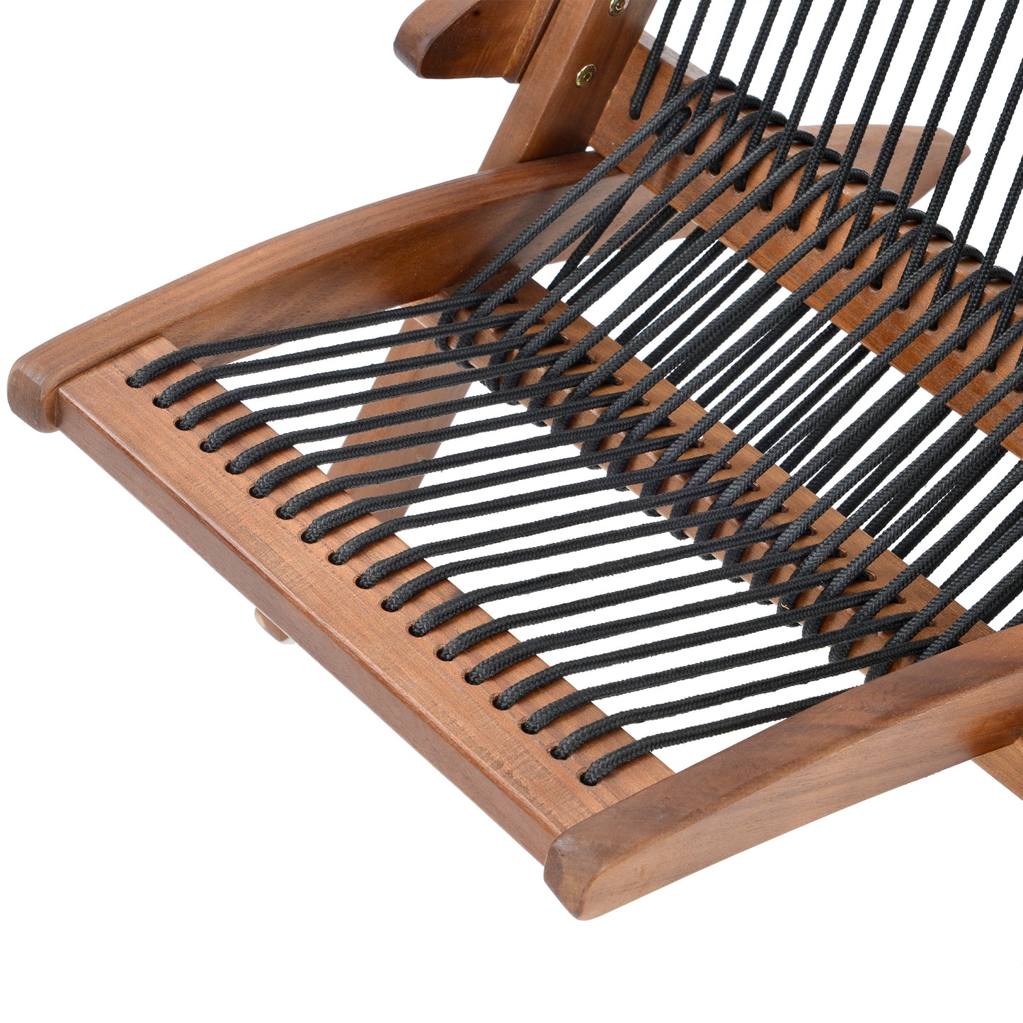 Coastal Folding Rope-Weave Wood Chair for Patio, Folds Flat