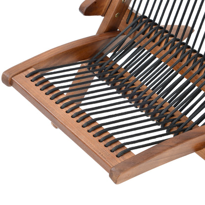 Coastal Folding Rope-Weave Wood Chair for Patio, Folds Flat