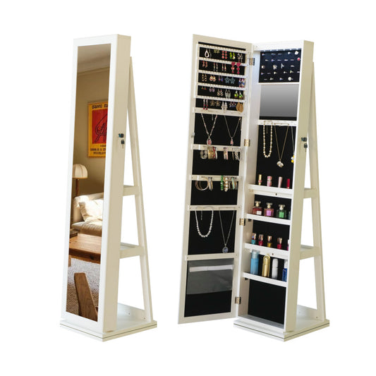 Sleek 360° Swivel LED-Lit Mirror Jewelry Armoire for Bedroom