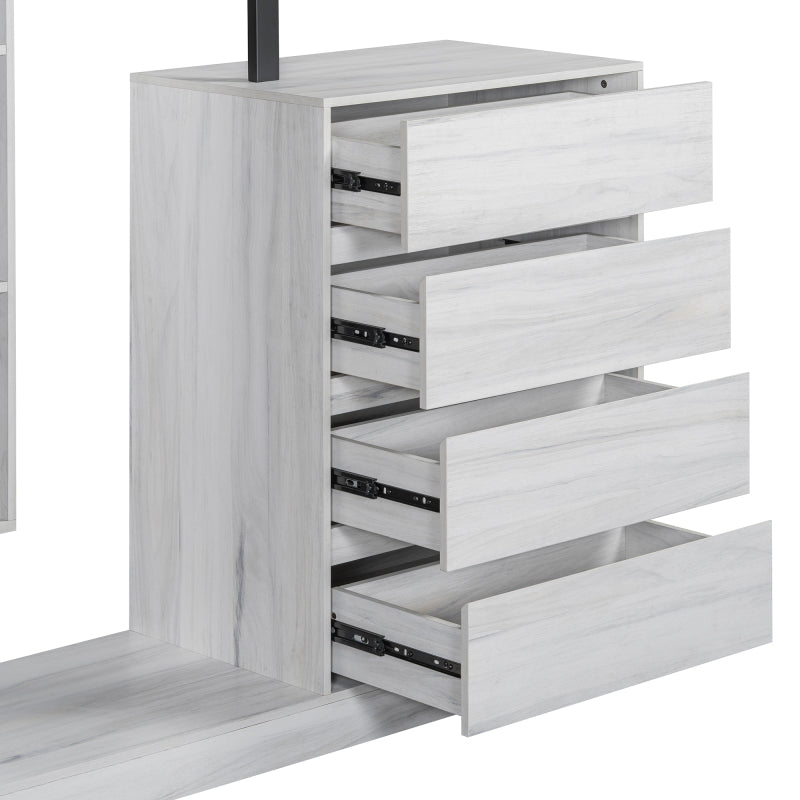 Sleek White Bedroom Wardrobe, 4 Drawers & 3 Shelves