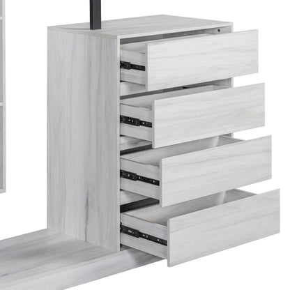 Sleek White Bedroom Wardrobe, 4 Drawers & 3 Shelves