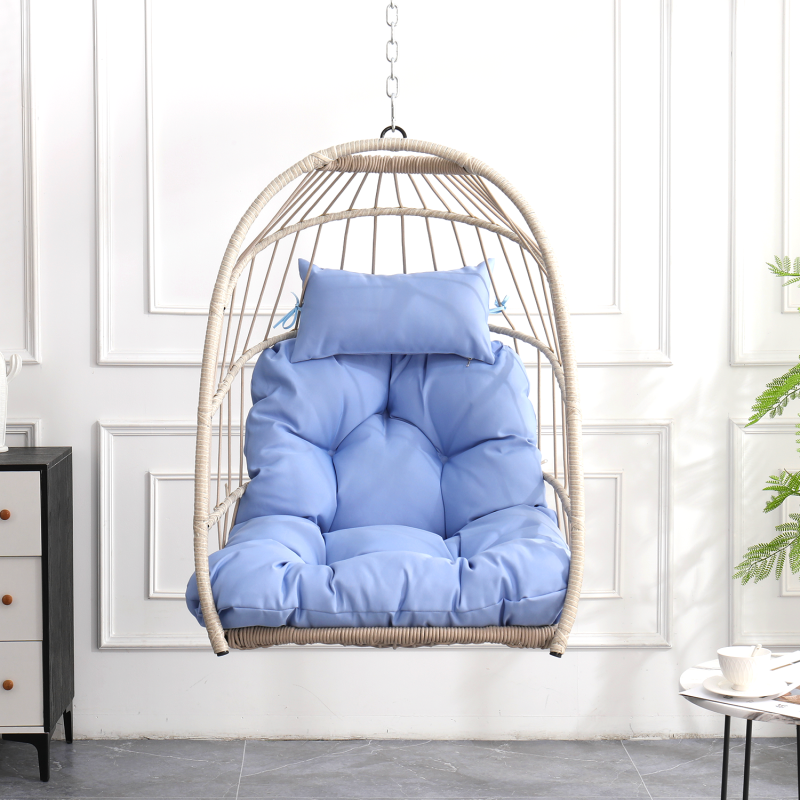 Boho Egg Swing Chair for Patio, All-Weather White PE Rattan