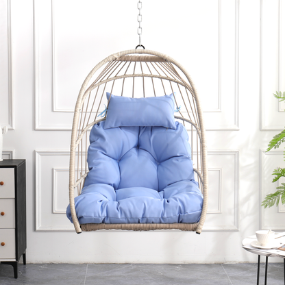 Boho Egg Swing Chair for Patio, All-Weather White PE Rattan