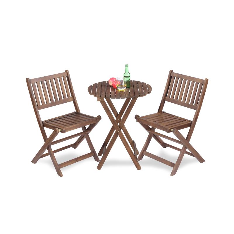 Natural Acacia 3-Pc Bistro Set for Patio & Balcony, Folding