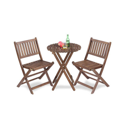 Natural Acacia 3-Pc Bistro Set for Patio & Balcony, Folding
