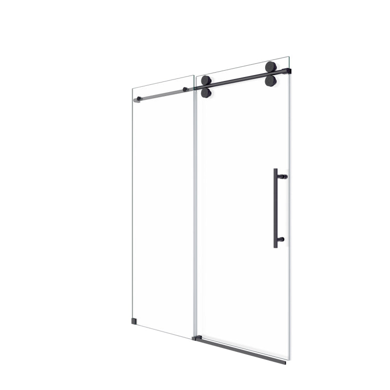 56"-60"W x 72"H Frameless Single Sliding Shower Door _ 5/16" (8mm) Clear Tempered Glass, Bypass Design with Matte Black Finish