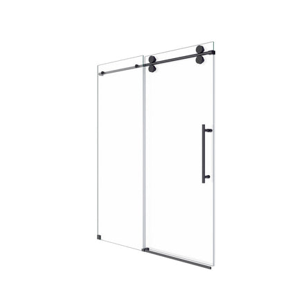 56"-60"W x 72"H Frameless Single Sliding Shower Door _ 5/16" (8mm) Clear Tempered Glass, Bypass Design with Matte Black Finish