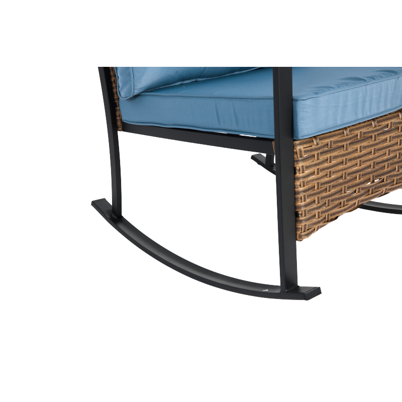 Wicker Patio Rocking Chair Set, 3-Pc, Blue, Compact