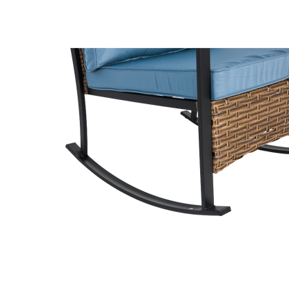 Wicker Patio Rocking Chair Set, 3-Pc, Blue, Compact