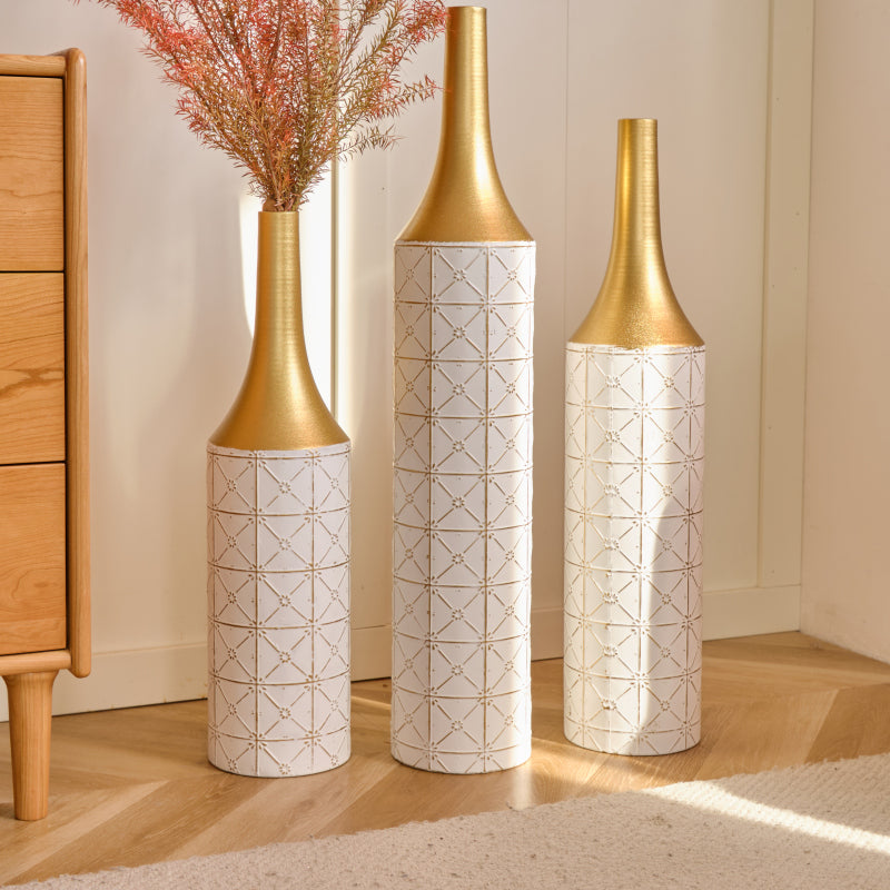 Modern Floor Vase Trio for Living Room, Tall White Metal