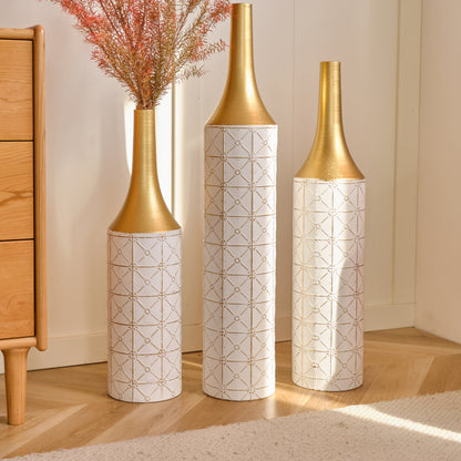 Modern Floor Vase Trio for Living Room, Tall White Metal