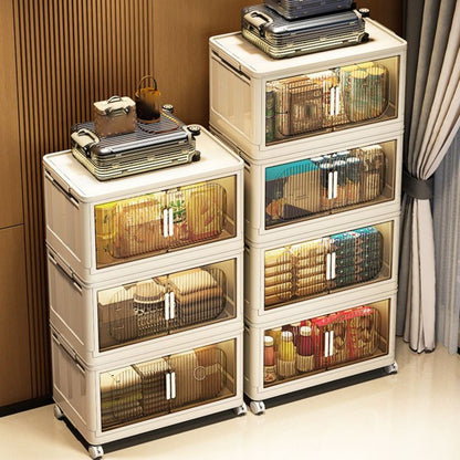 Modern Folding Closet Cabinet with Wheels, 3-Tier