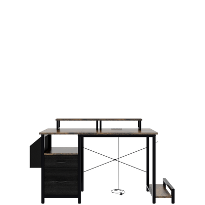 Rustic Brown Computer Desk for Home Office with Outlets