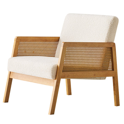 Mid-Century Sherpa Lounge Chair for Living Room, Solid Wood