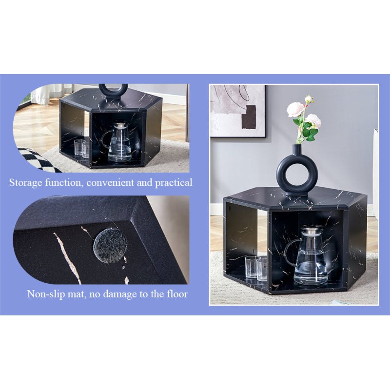 Modern Hexagon Coffee Table for Living Room, Extra Storage