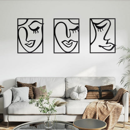 Cinq Minimalist Wall Decor for Living Room, 3‑Pc Line Faces