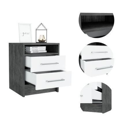 Eter Modern Bedside Table with 2 Drawers, Smokey Oak/White