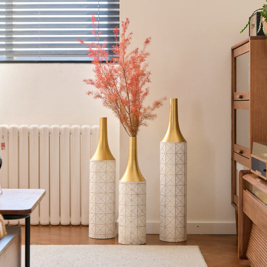 Modern Floor Vase Trio for Living Room, Tall White Metal