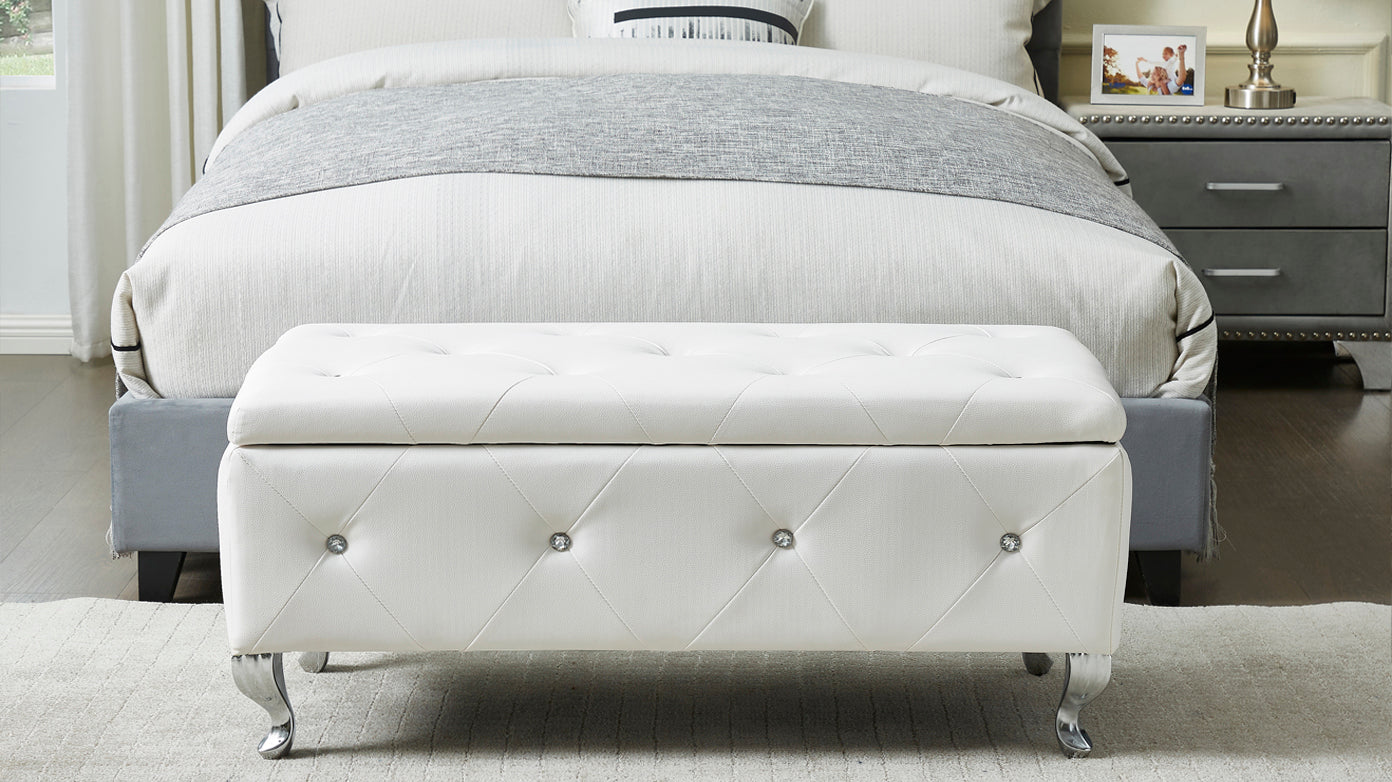 Glam Storage Ottoman Bench for End of Bed, Crystal-Tufted