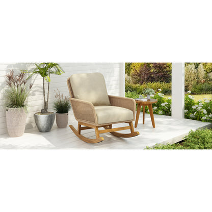 Modern Beige Wicker Rocker for Indoor/Outdoor, Soft Cushions