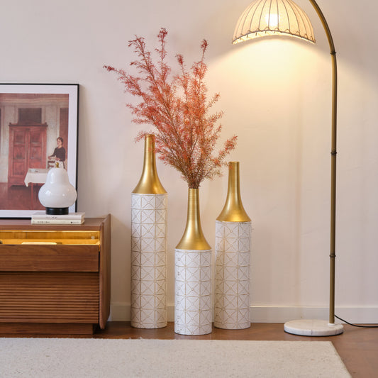Modern Floor Vase Trio for Living Room, Tall White Metal