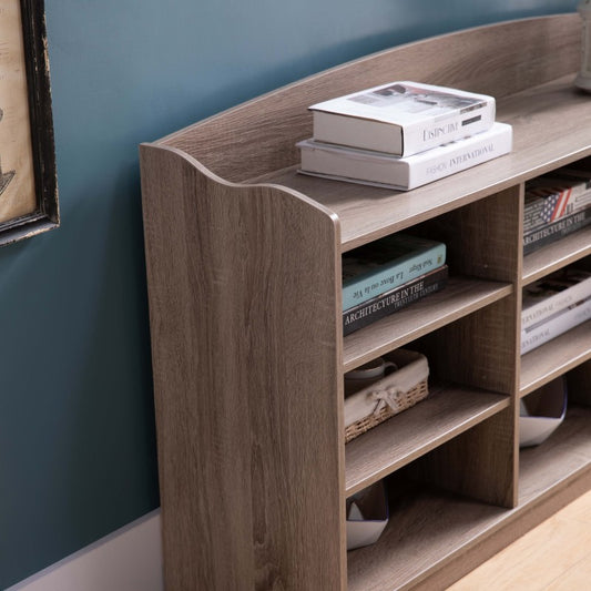Modern Dark Taupe Wood Entryway Shoe Bench with 9 Shelves