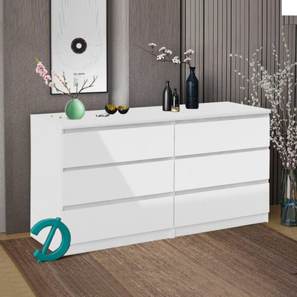 Modern 6-Drawer Double Dresser for Bedroom, Sleek White